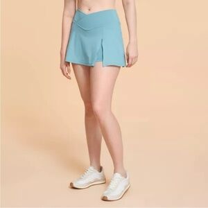 Blogilates Women's Criss Cross Slit High-Rise Skort - Teal Blue NWT